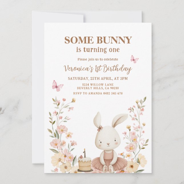 Invitation Lapin de Pâques mignon 1er anniversaire  (Devant)