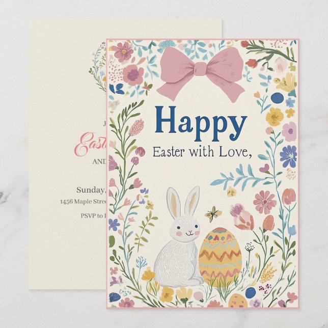 Invitation Lapin de Pâques, Oeufs et Invitat de couronne pers (Devant / Derrière)