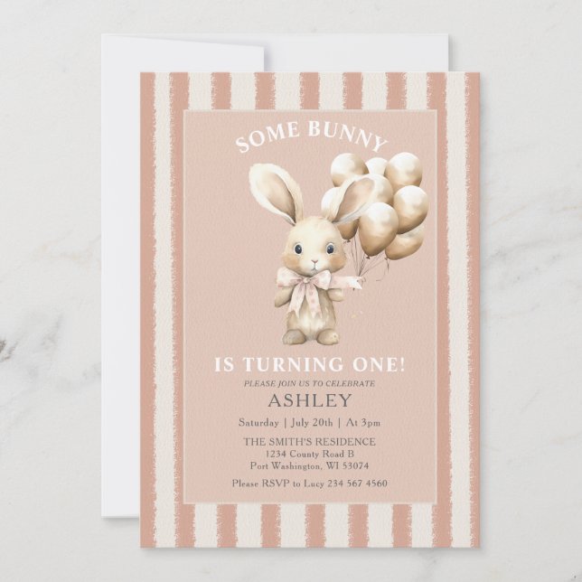 Invitation Lapin de Pâques Un lapin Premier Anniversaire (Devant)