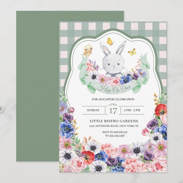 Invitation Lapin de Pâques vert Chasse aux œufs de Pâques de  (Devant / Derrière)