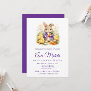 Invitation Lapin de Pâques Veste Violette Baby Shower