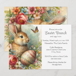 Invitation Lapin de Pâques vintage pour brunch de fête 