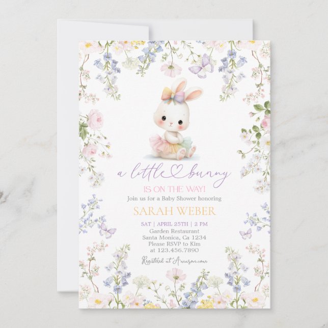 Invitation Lapin de printemps éditable Baby Shower Fille  (Devant)