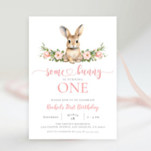 Invitation Lapin de Printemps Rose Quelques Lapin 1er Anniver