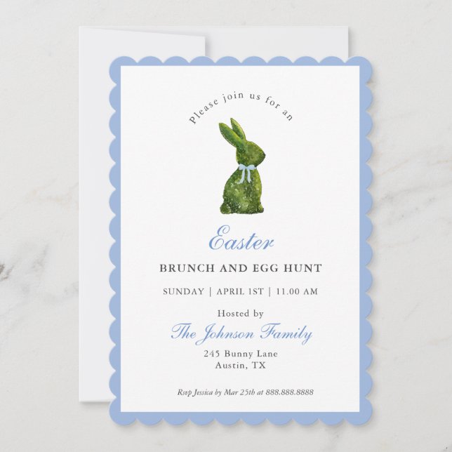 Invitation Lapin de topiaire élégant pour brunch de Pâques  (Devant)