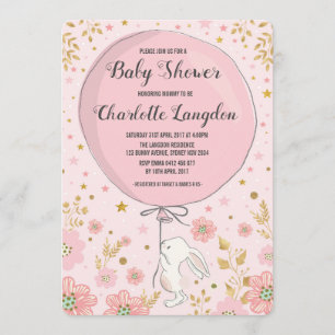 Invitation Lapin d'or rose Lapin Baby shower Tea Party