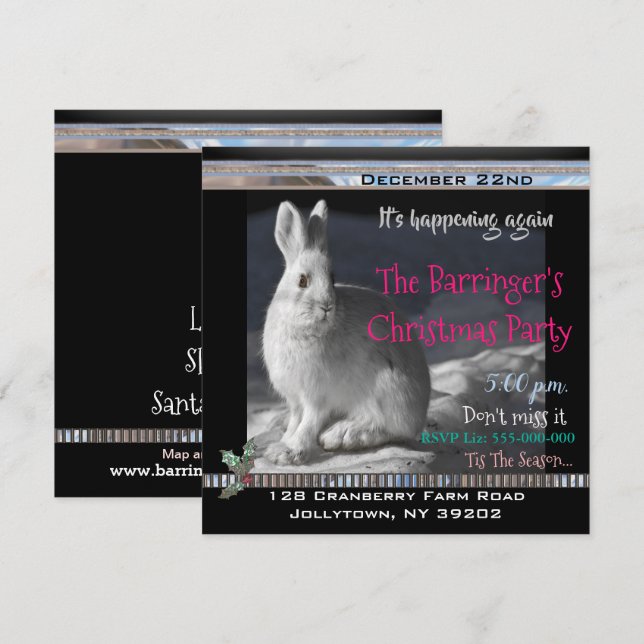 Invitation Lapin élégant Soirée de Noël de Nuit enneigée (Devant / Derrière)