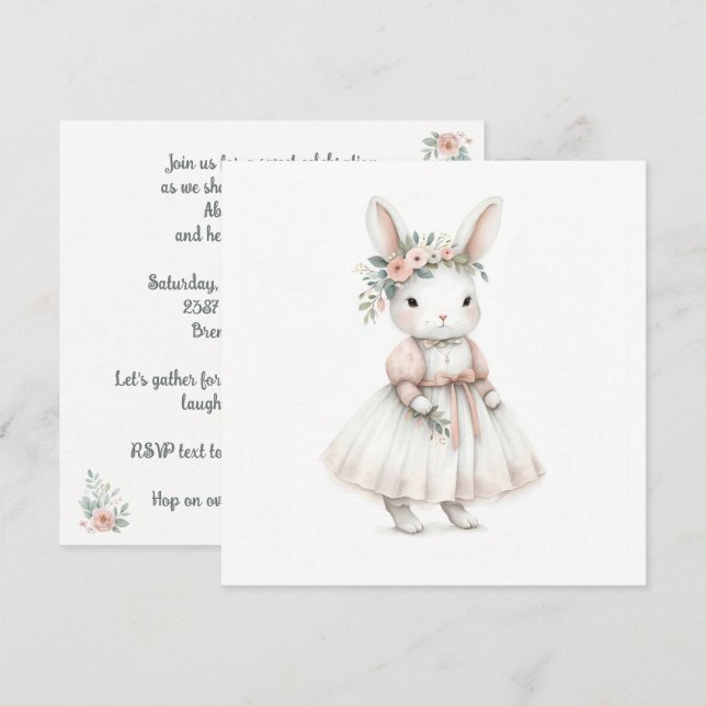 Invitation Lapin en robe (Devant / Derrière)