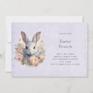 Invitation Lapin entouré de fleurs pastel Mignon Pâques