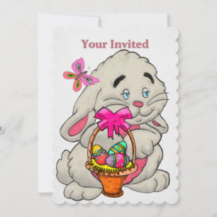 Invitation Lapin et panier CUSTOM 1re chasse aux oeufs de Pâq