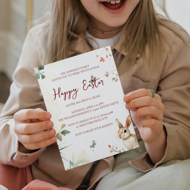Invitation Lapin et papillons floraux heureux Pâques (Créateur téléchargé)