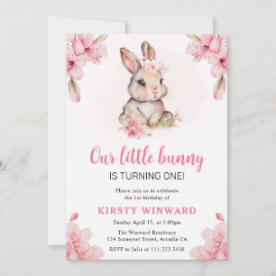 Invitation Lapin Fleurs de Cerisier Aquarelle 1er Anniversair