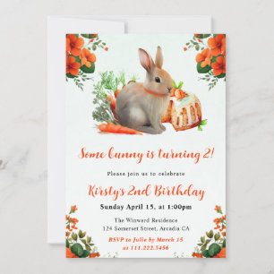 Invitation Lapin floral aquarelle et carottes 2e anniversaire