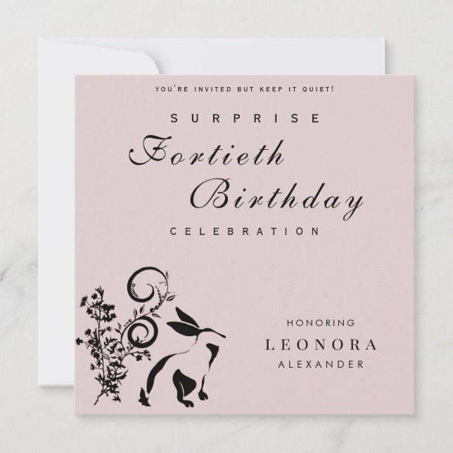 Invitation Lapin Floral Moderne TOUTE Surprise Fête d'Anniver (Devant)