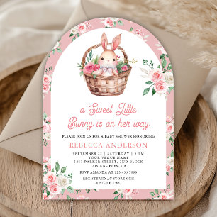 Invitation Lapin Floral Rose Douce Bébé Fille Arche Baby Show
