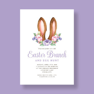 Invitation Lapin Floral Violet Oreilles Pâques Brunch