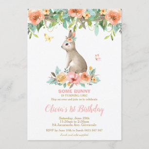 Invitation Lapin Floral Whimsical Lapin 1er fête d'anniversai