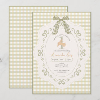 Invitation Lapin Gingham Vintage pour Premier Anniversaire