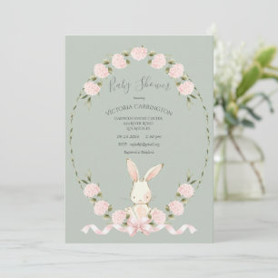 Invitation Lapin Hydrangeas Florales Fille de Sauge Baby Show