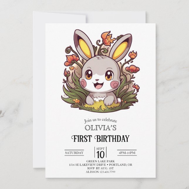Invitation Lapin Lapin 1er Anniversaire Numérique (Devant)