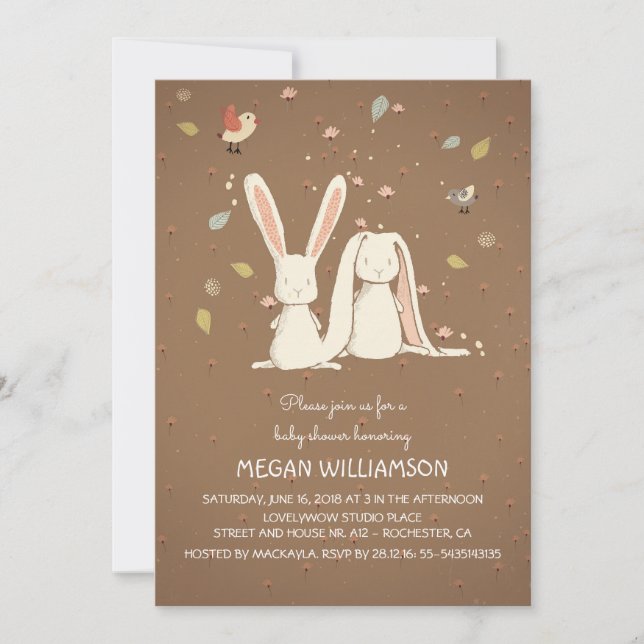Invitation lapin lapin couple baby shower boisé (Devant)