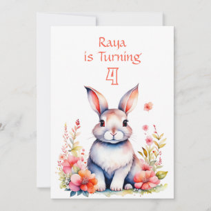 Invitation Lapin lapin en fleurs Fête d'anniversaire de la fi