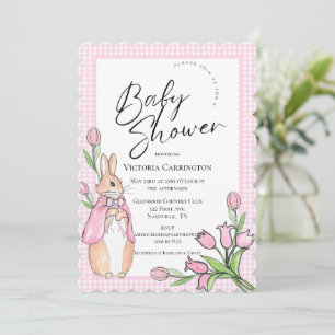 Invitation Lapin Lapin Rose En vichy Baby shower