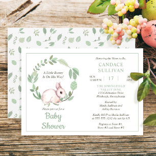 Invitation Lapin Lapin Sage Floral Wreath Baby shower garçon