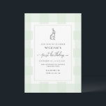 Invitation Lapin Lapin Vert En vichy 1er Anniversaire Invitat<br><div class="desc">Célébrez le premier anniversaire de votre bébé avec cette invitation en vichy classique. Le design se compose d'un design en vichy intemporel et d'un lapin dessiné à la main. L'en-tête de script "premier anniversaire" est une image qui ne peut pas être modifiée. L'image de titre peut être redimensionnée pour correspondre...</div>