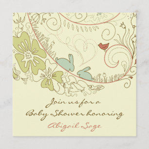 Invitation Lapin lapins et fleurs Baby shower neutre
