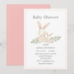 Invitation Lapin lapins rose Baby shower moderne