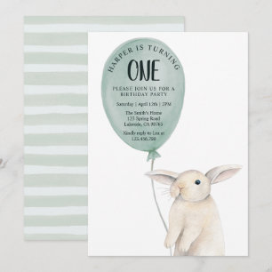 Invitation Lapin mignon avec ballon d'anniversaire 