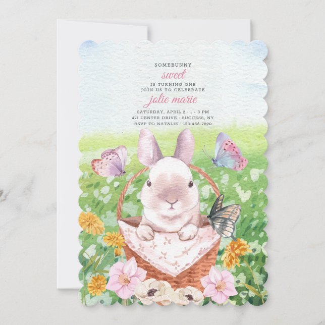Invitation Lapin Mignon dans un Panier (Devant)