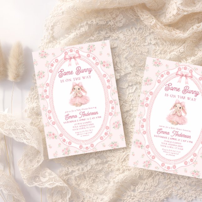Invitation Lapin Mignon Fille Rose Baby Shower (Créateur téléchargé)