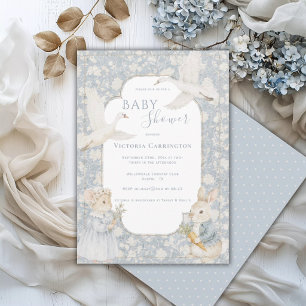 Invitation Lapin mignon & Oies Vintage Baby Shower