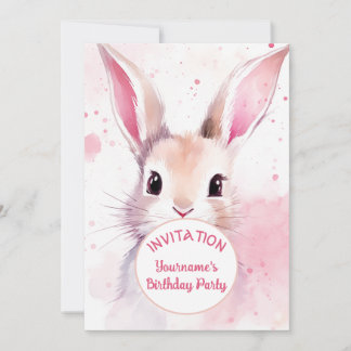 Invitation Lapin Mignon Pastel Rose Aquarelle