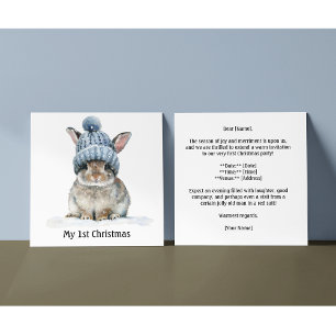 Invitation lapin mignon portant un casquette d'hiver, personn