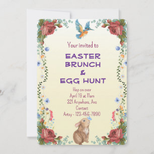 Invitation Lapin, Papillon, Oiseau & Roses Rouges 