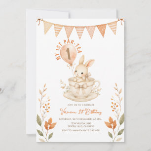 Invitation Lapin Par-Tea 1er Anniversaire Automne Floral