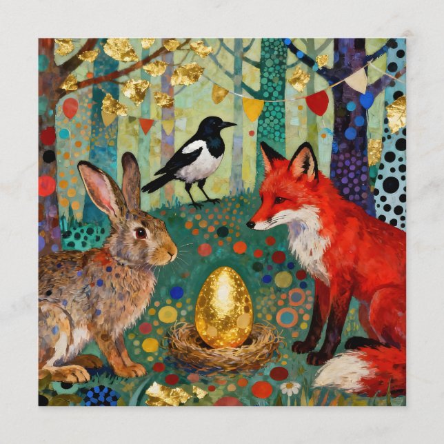 Invitation Lapin, Pie, Renard et «L'œuf de l'oie dorée» (Devant)