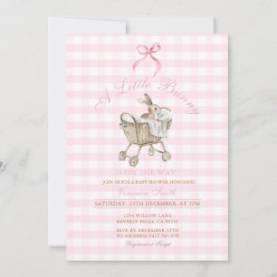 Invitation Lapin rose à carreaux Baby Shower Grandmillennial