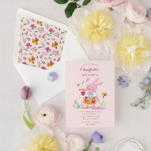 lapin rose aquarelle dans le jardin anniversaire d