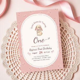 Invitation Lapin Rose Coquet Adorable Lapin 1er Anniversaire