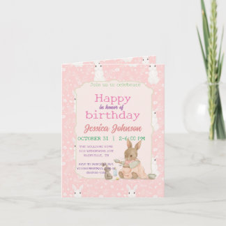 Invitation Lapin Rose fille