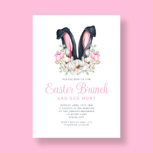 Invitation Lapin Rose Floral Oreilles Pâques Brunch