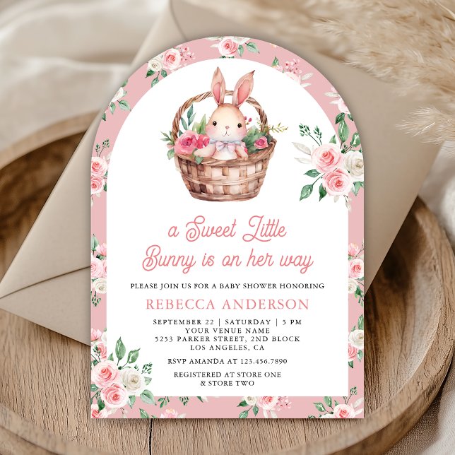 Invitation Lapin rose Floral Sweet Baby Girl Arch Baby shower (Créateur téléchargé)