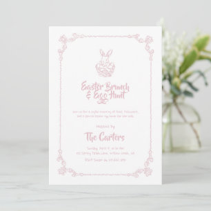 Invitation Lapin Rose Pâle pour le Brunch de Pâques et la Cha