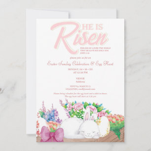 Invitation Lapin Rose Rustique Il Est Ressuscité Religieux Pâ