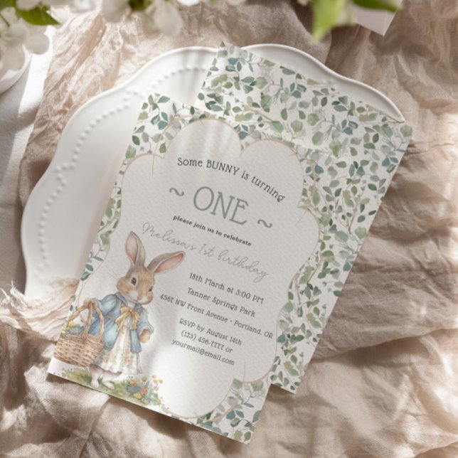 Invitation Lapin Sur Le Chemin Greneery Girl Premier Annivers (Créateur téléchargé)