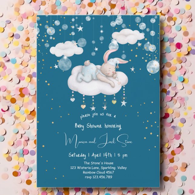 Invitation Lapin sur le nuage, baby shower (Créateur téléchargé)